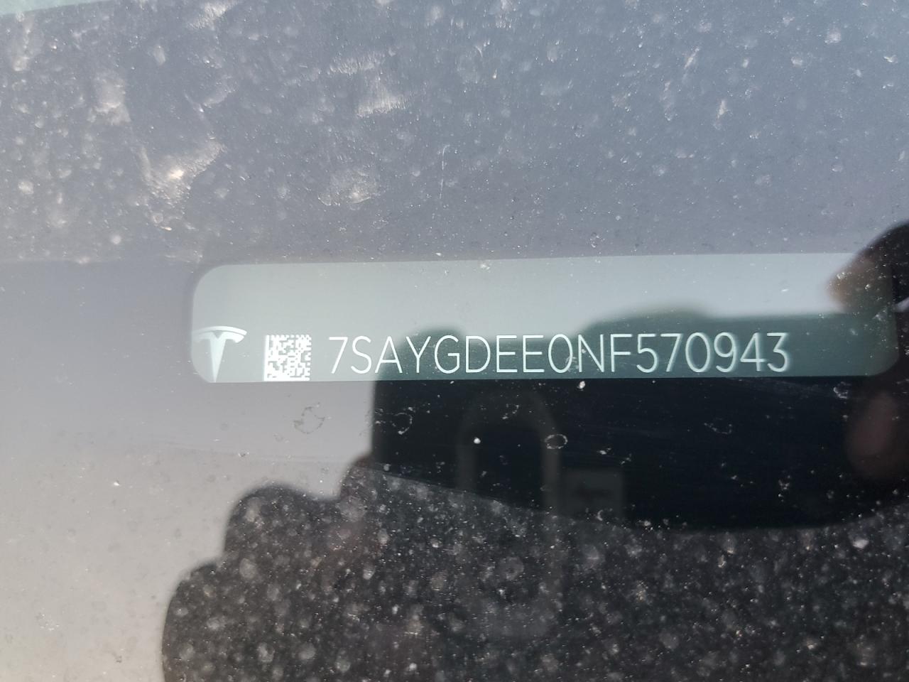 2022 TESLA MODEL Y VIN:7SAYGDEE0NF570943