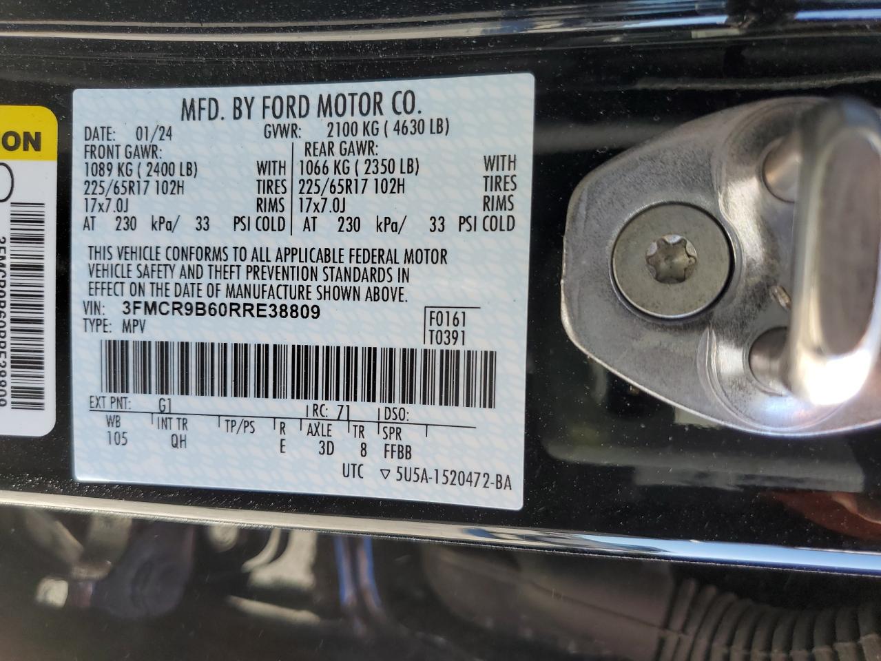 2024 FORD BRONCO SPORT BIG BEND VIN:3FMCR9B60RRE38809