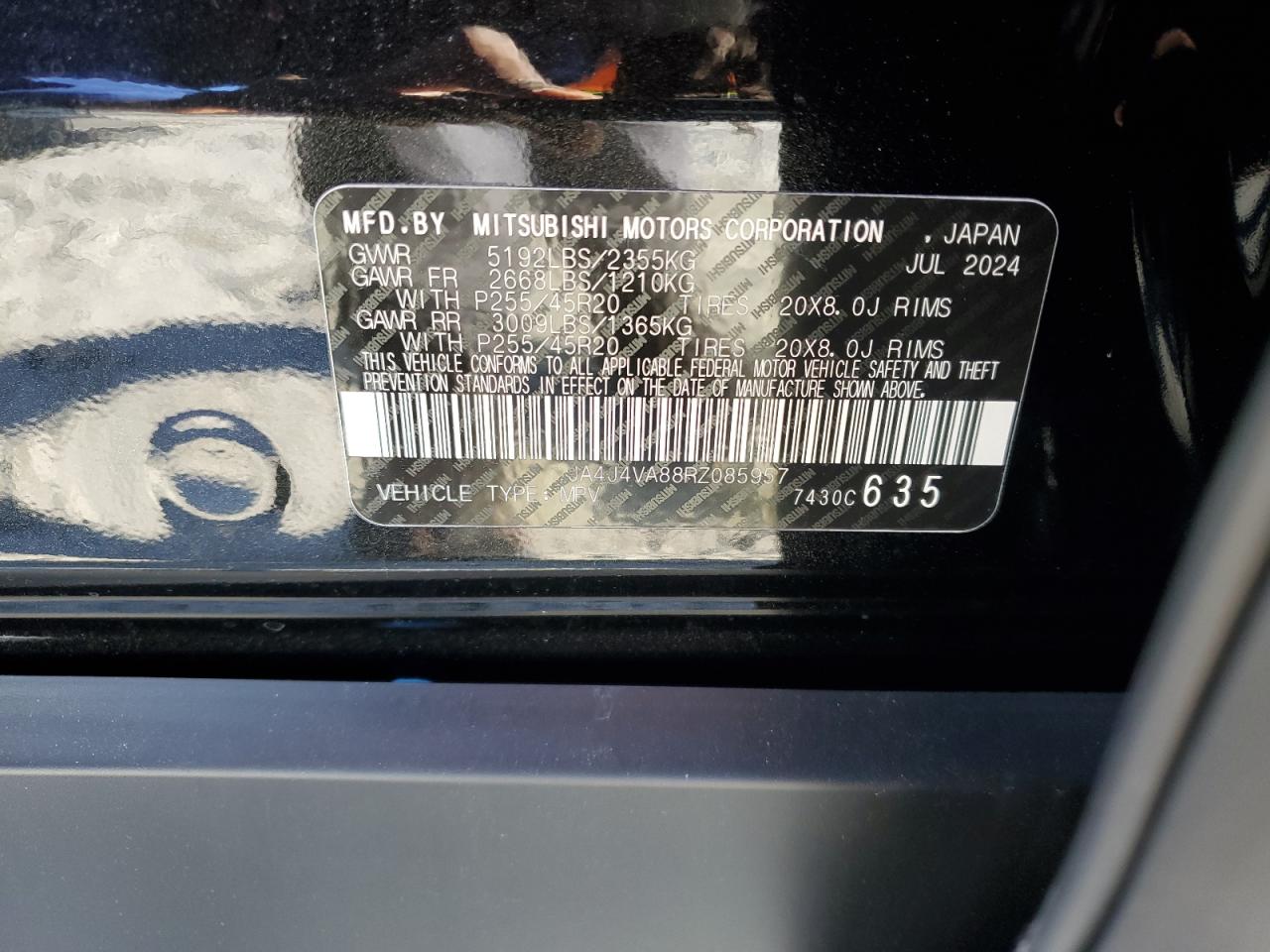 2024 MITSUBISHI OUTLANDER SE VIN:JA4J4VA88RZ085957