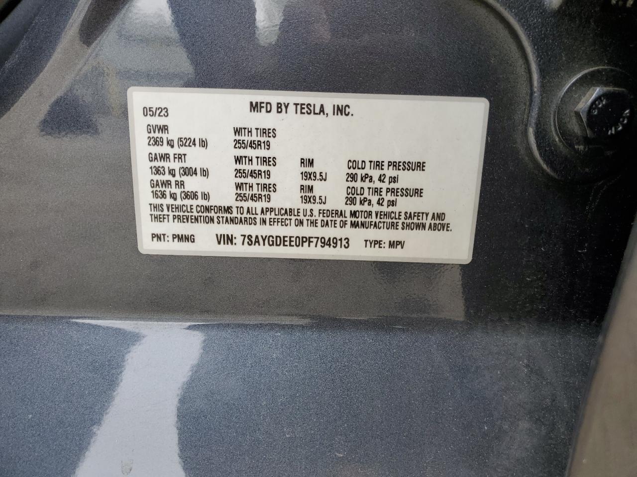 2023 TESLA MODEL Y VIN:7SAYGDEE0PF794913