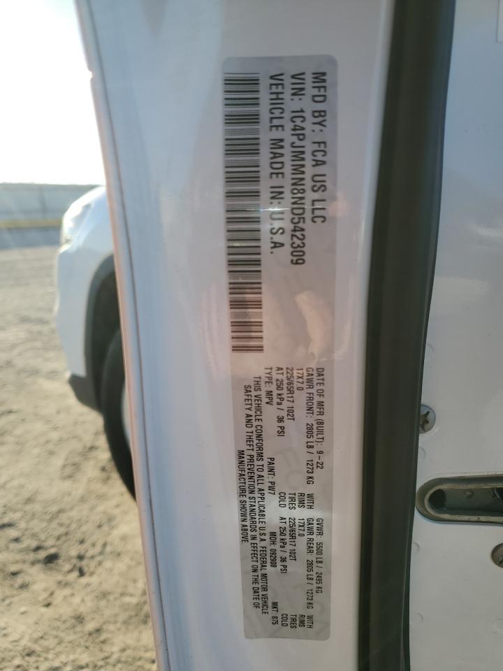 2022 JEEP CHEROKEE LATITUDE LUX VIN:1C4PJMMN8ND542309