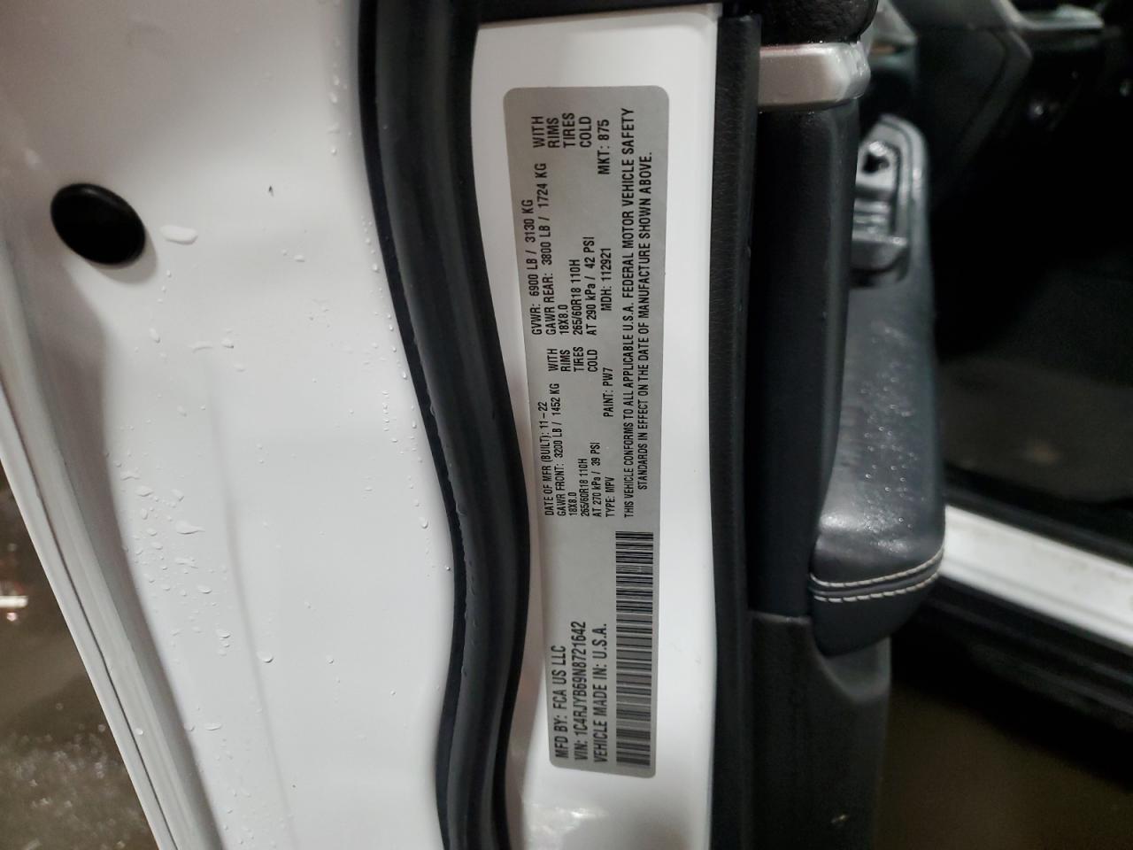2022 JEEP GRAND CHEROKEE LIMITED 4XE VIN:1C4RJYB69N8721642