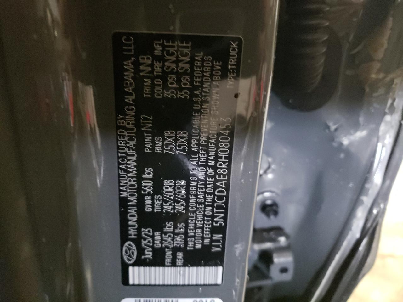2024 HYUNDAI SANTA CRUZ SEL VIN:1HGCM56757A095969