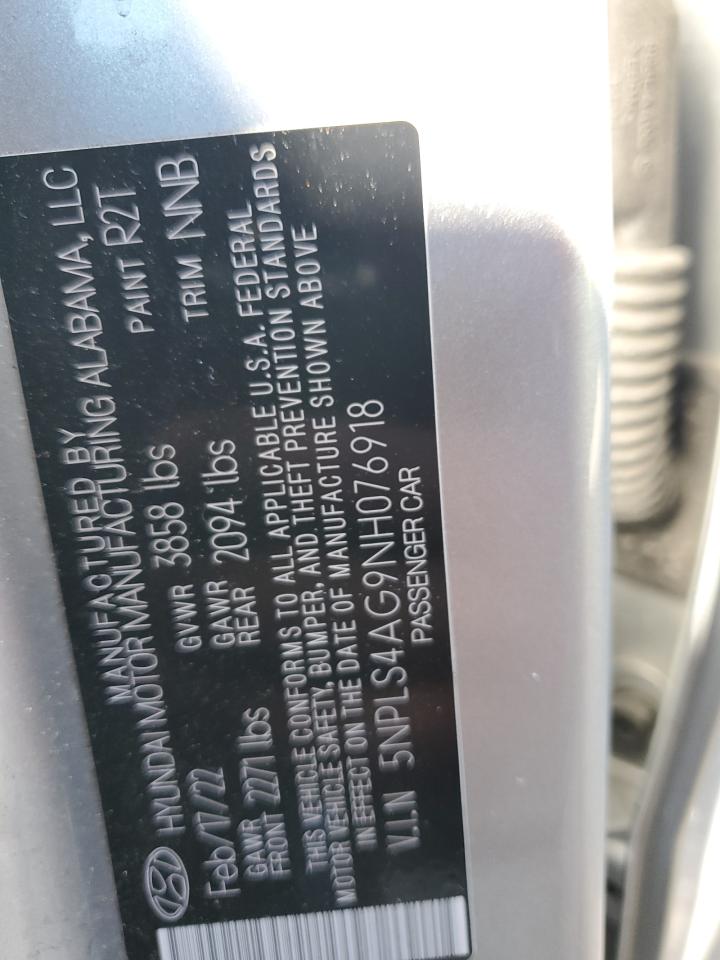 2022 HYUNDAI ELANTRA SEL VIN:5NPLS4AG9NH076918