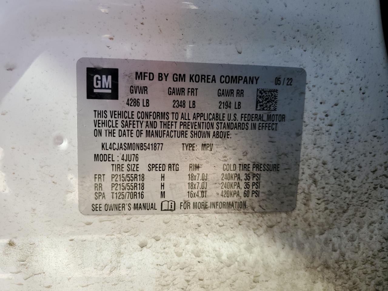 2022 BUICK ENCORE PREFERRED VIN:KL4CJASM0NB541877