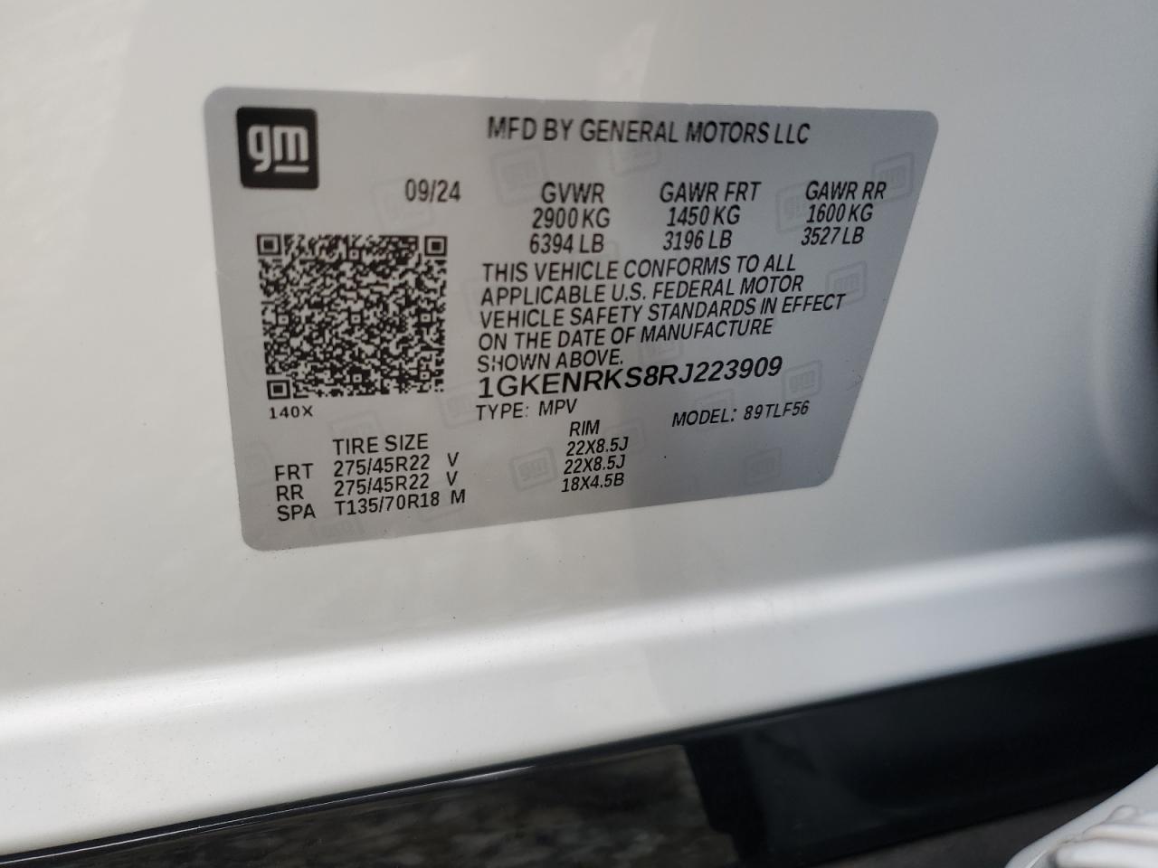 2024 GMC ACADIA DENALI VIN:1GKENRKS8RJ223909