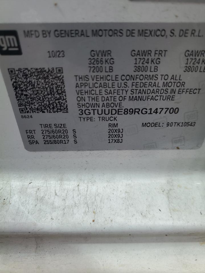 2024 GMC SIERRA K1500 SLT VIN:3GTUUDE89RG147700