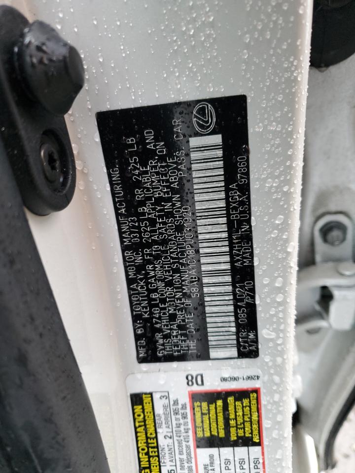 2023 LEXUS ES 300H BASE VIN:58ADA1C18PU031920