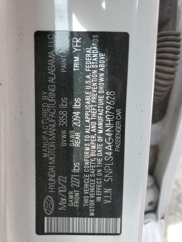 2022 HYUNDAI ELANTRA SEL VIN:5NPLS4AG4NH079628