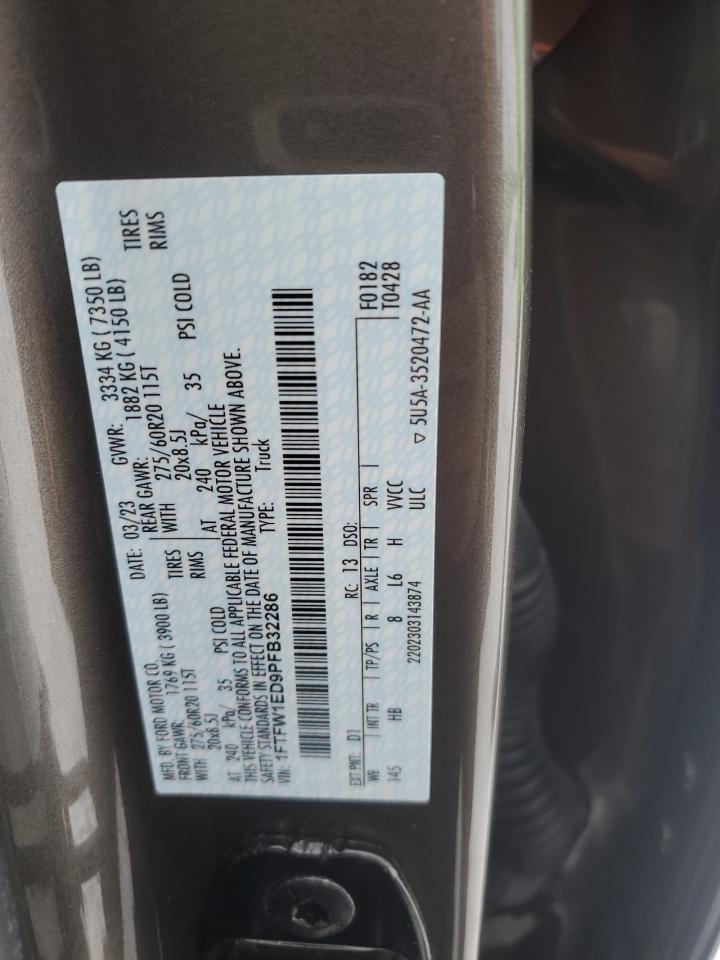 2023 FORD F150 SUPERCREW VIN:1FTFW1ED9PFB32286