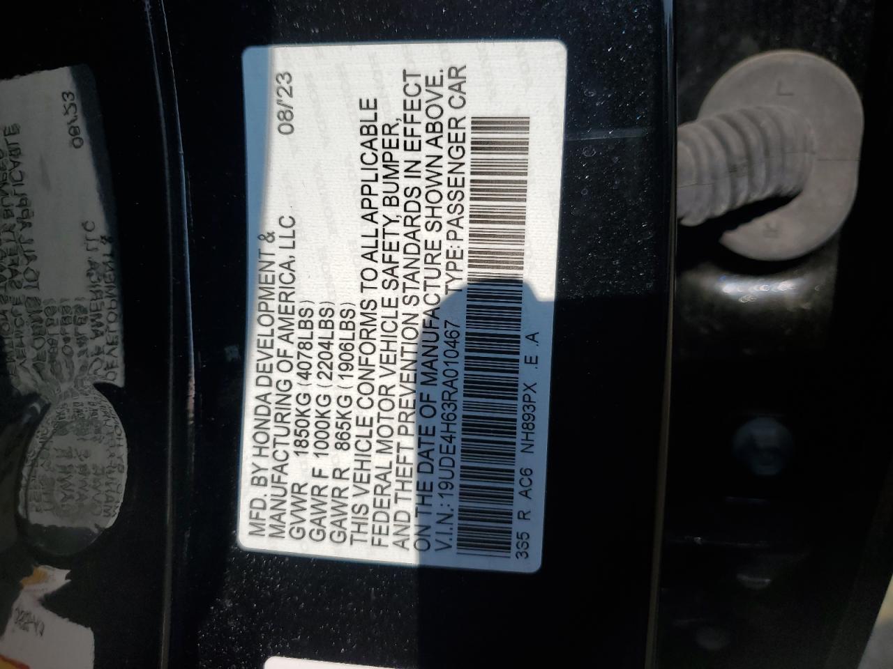 2024 ACURA INTEGRA A-SPEC TECH VIN:19UDE4H63RA010467