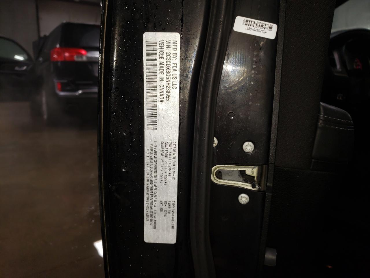 2022 DODGE CHARGER SXT VIN:2C3CDXBG5NH238955