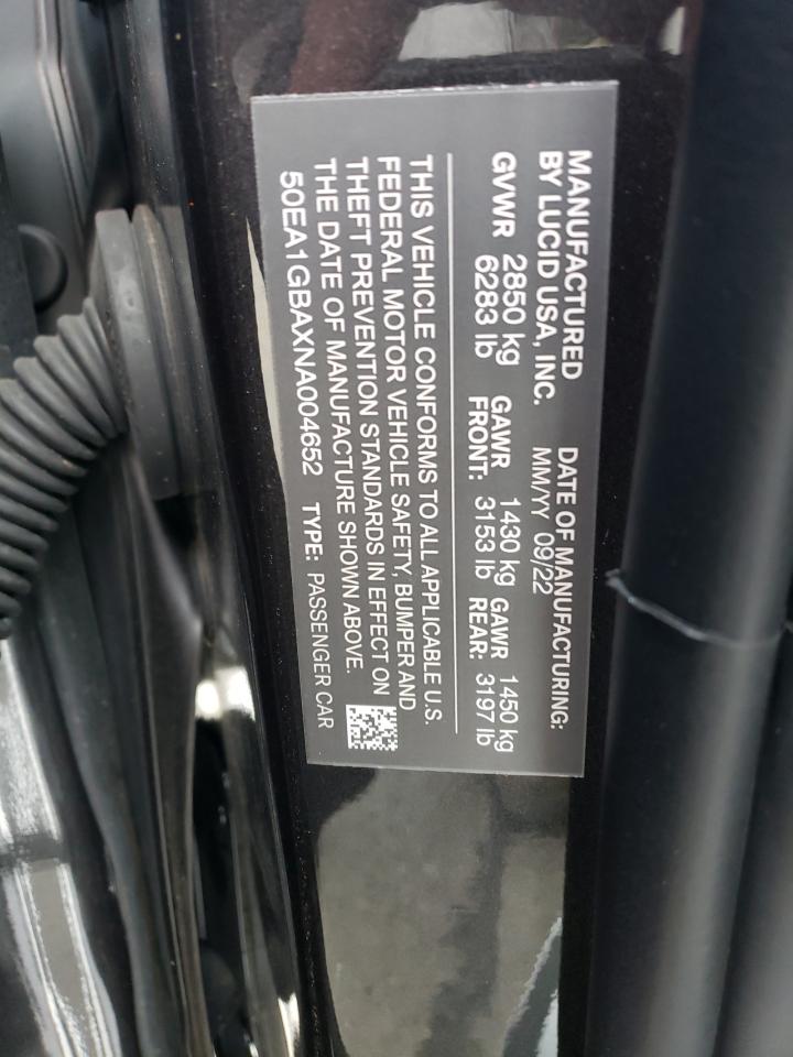 2022 LUCID MOTORS AIR GRAND TOURING VIN:50EA1GBAXNA004652