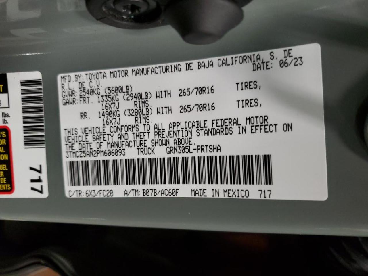 2023 TOYOTA TACOMA DOUBLE CAB VIN:3TMCZ5AN2PM606093