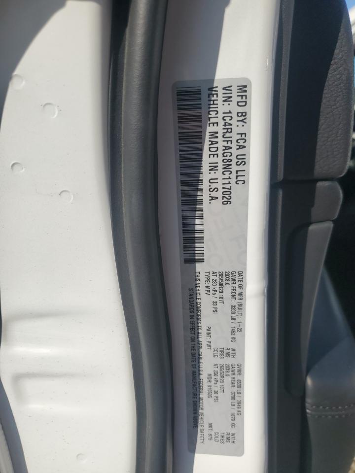2022 JEEP GRAND CHEROKEE LAREDO E VIN:1C4RJFAG8NC117026