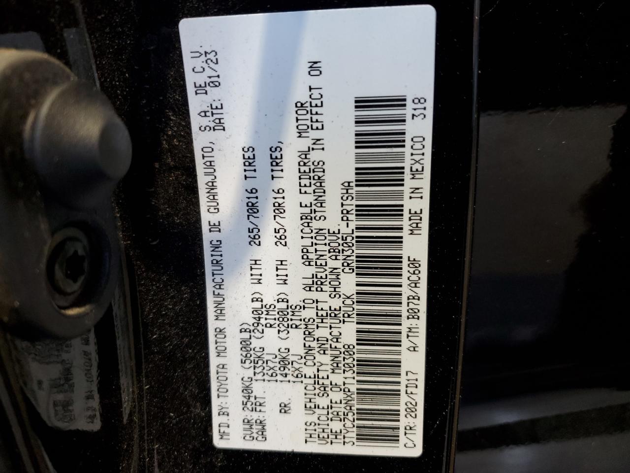 2023 TOYOTA TACOMA DOUBLE CAB VIN:3TYCZ5ANXPT130308