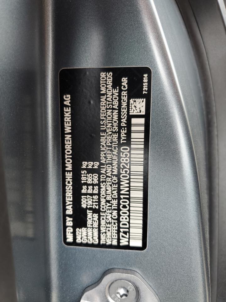 2022 TOYOTA SUPRA BASE VIN:WZ1DB0C01NW052850