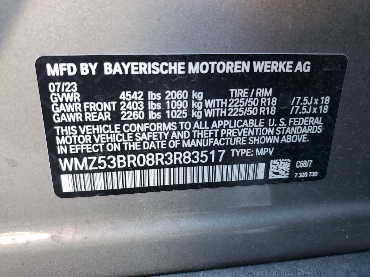2024 MINI COOPER S COUNTRYMAN VIN:WMZ53BR08R3R83517