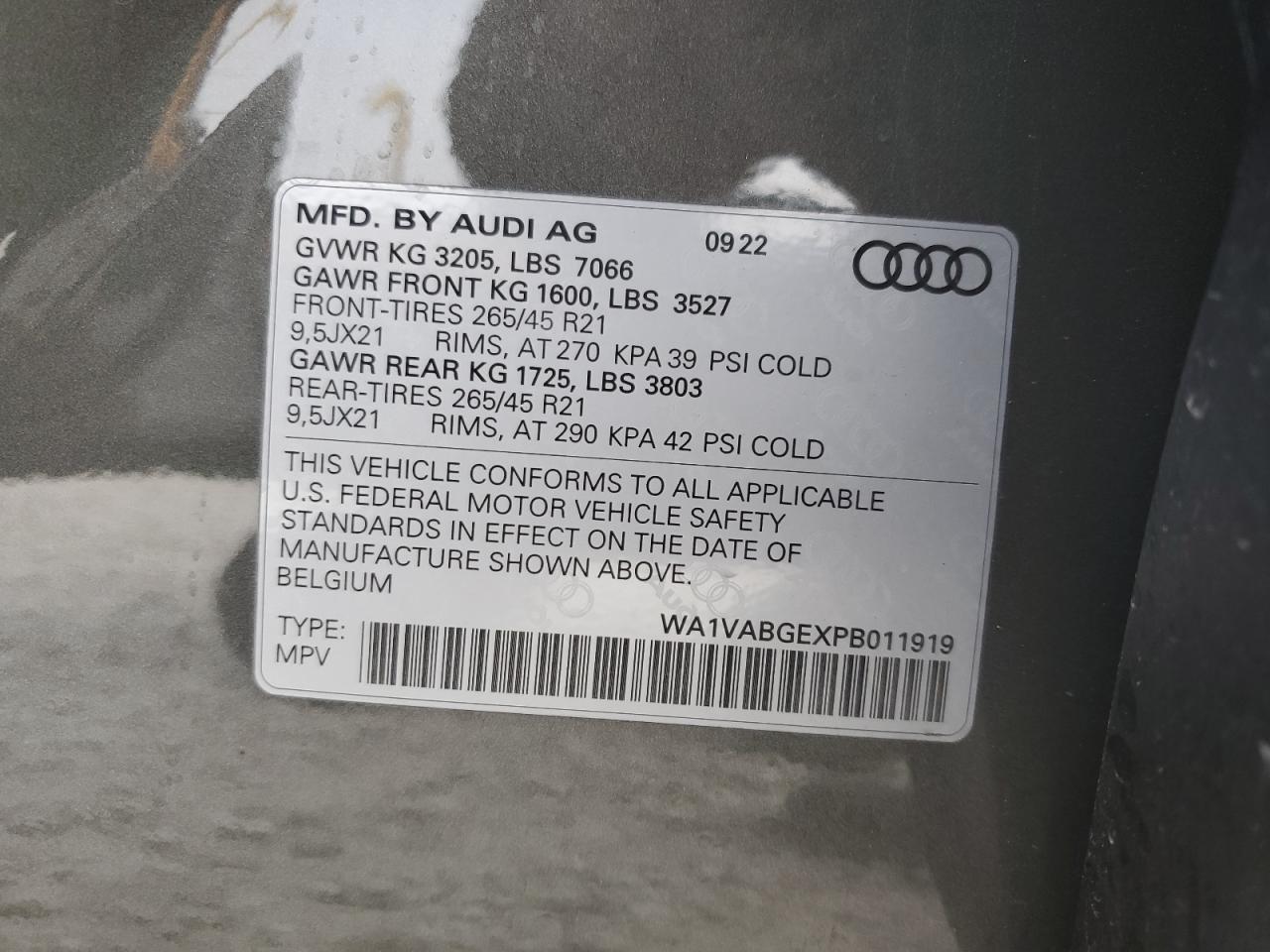 2023 AUDI E-TRON CHRONOS VIN:WA1VABGEXPB011919