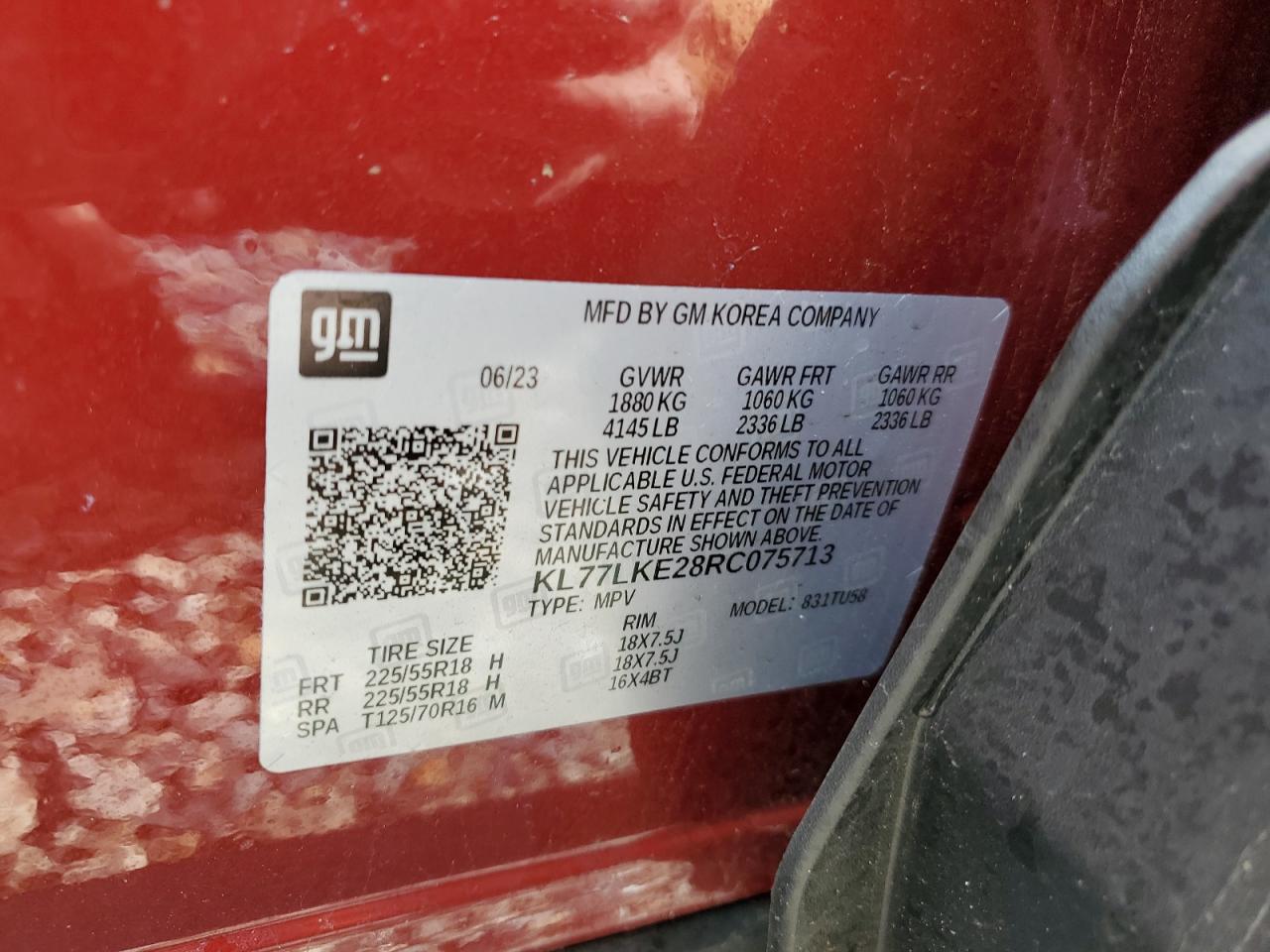 2024 CHEVROLET TRAX ACTIV VIN:KL77LKE28RC075713
