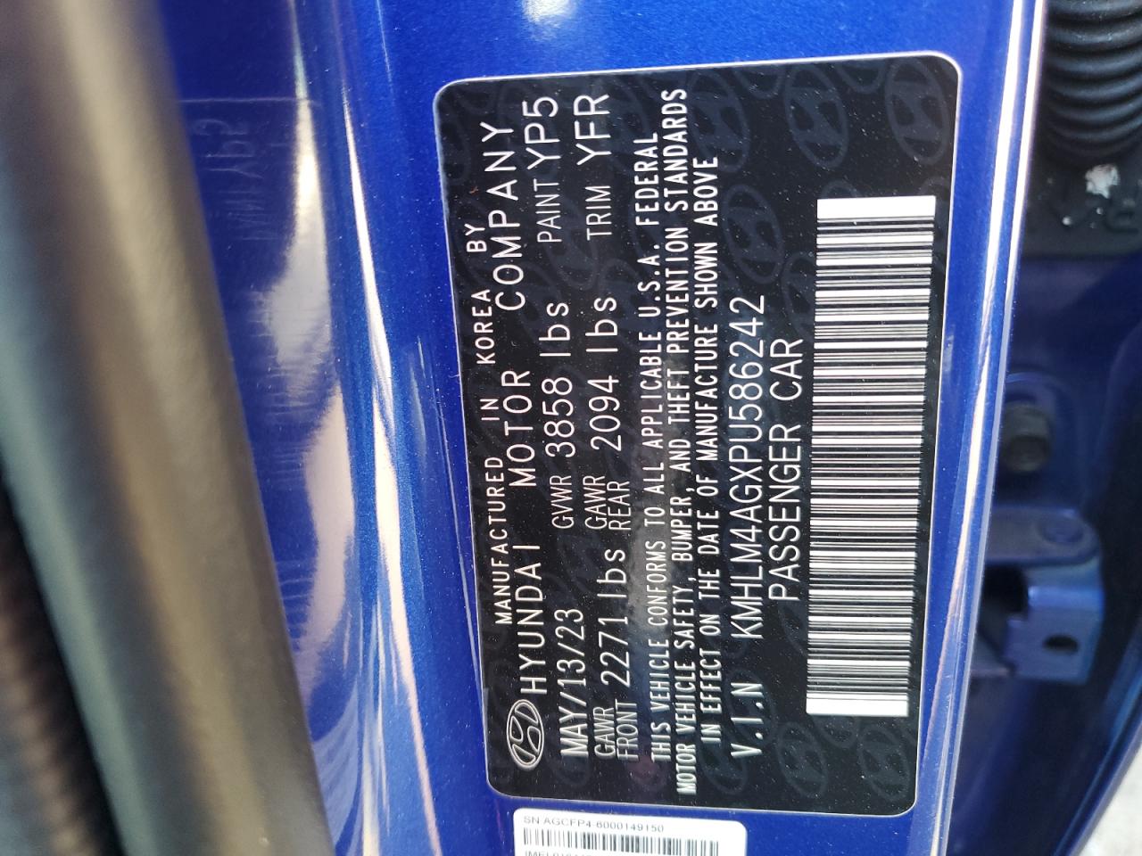 2023 HYUNDAI ELANTRA SEL VIN:KMHLM4AGXPU586242