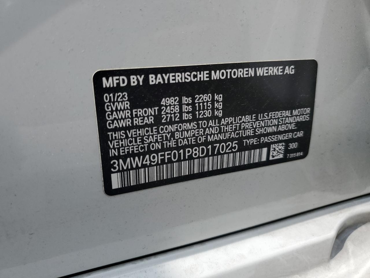 2023 BMW M340XI VIN:3MW49FF01P8D17025