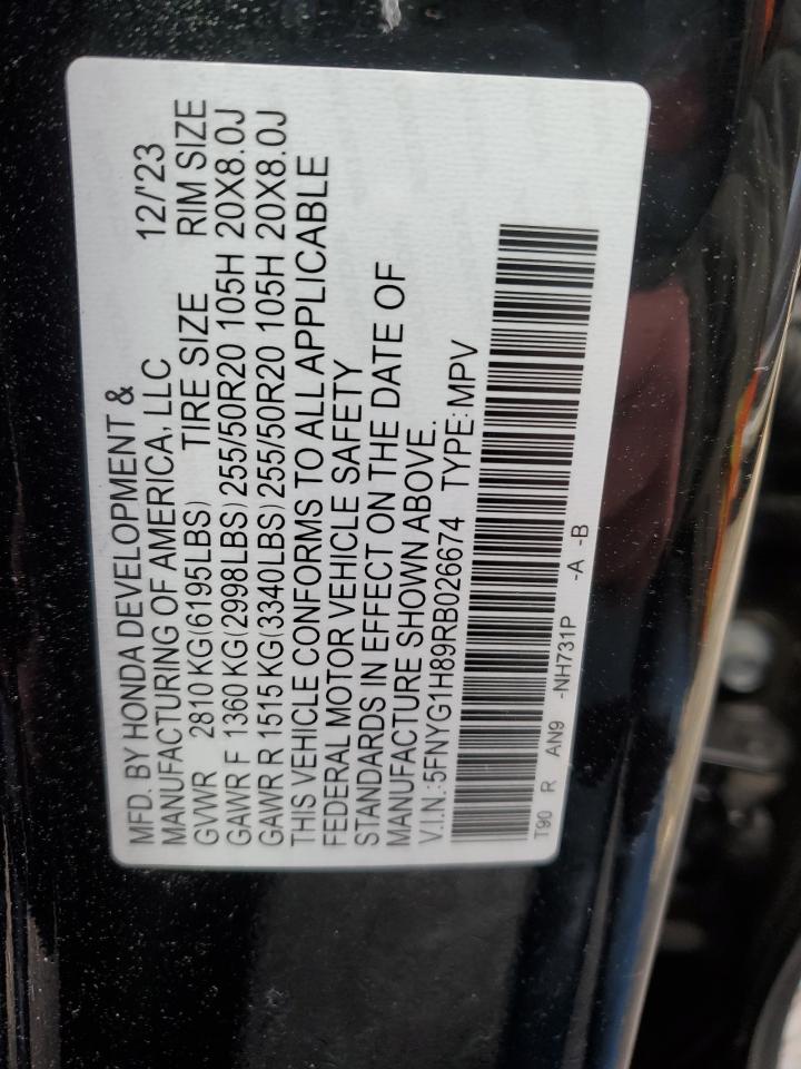 2024 HONDA PILOT ELITE VIN:5FNYG1H89RB026674