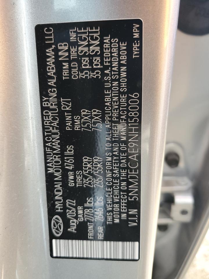 2022 HYUNDAI TUCSON LIMITED VIN:5NMJECAE9NH158006