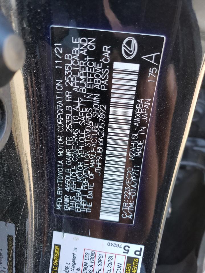 2022 LEXUS UX 250H BASE VIN:JTHP9JBH6N2057892