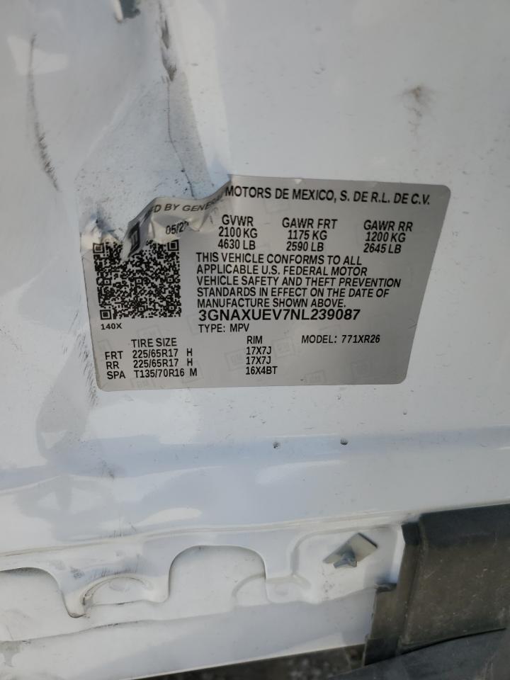 2022 CHEVROLET EQUINOX LT VIN:3GNAXUEV7NL239087