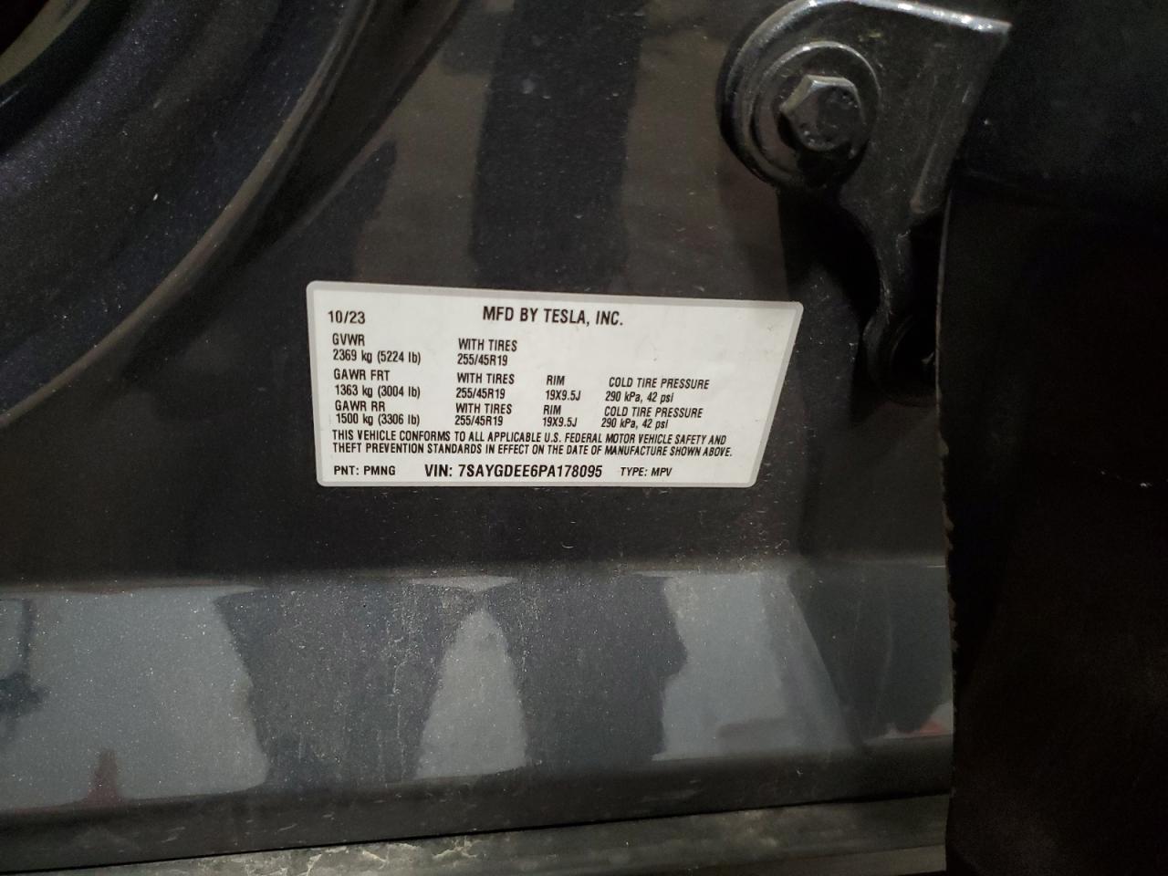 2023 TESLA MODEL Y VIN:7SAYGDEE6PA178095