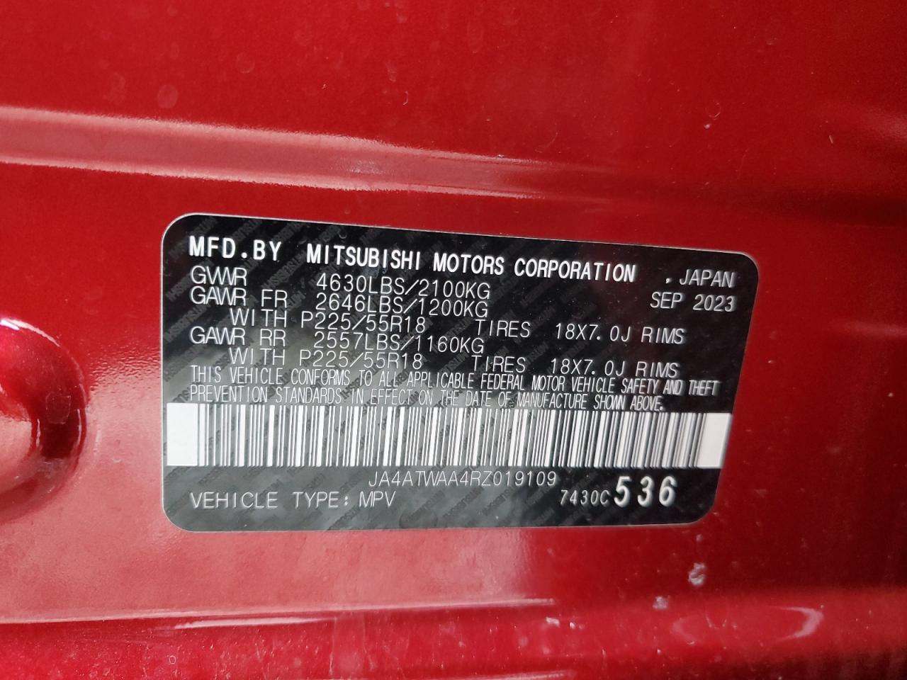 2024 MITSUBISHI ECLIPSE CROSS SE VIN:JA4ATWAA4RZ019109