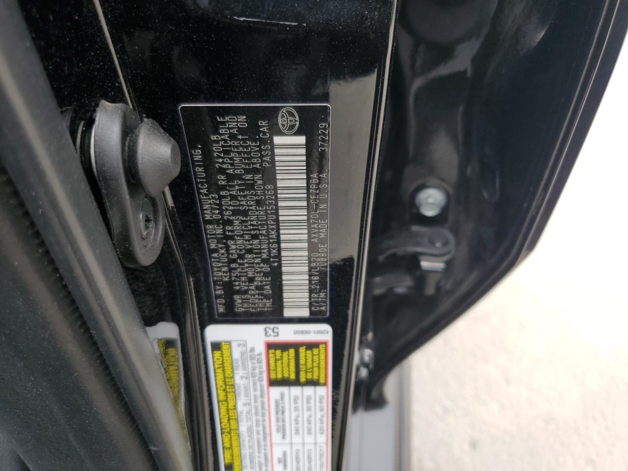 2023 TOYOTA CAMRY XSE VIN:4T1K61AKXPU153268