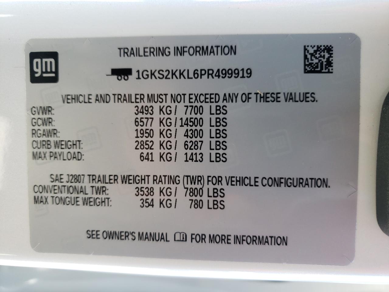 2023 GMC YUKON XL DENALI ULTIMATE VIN:1GKS2KKL6PR499919