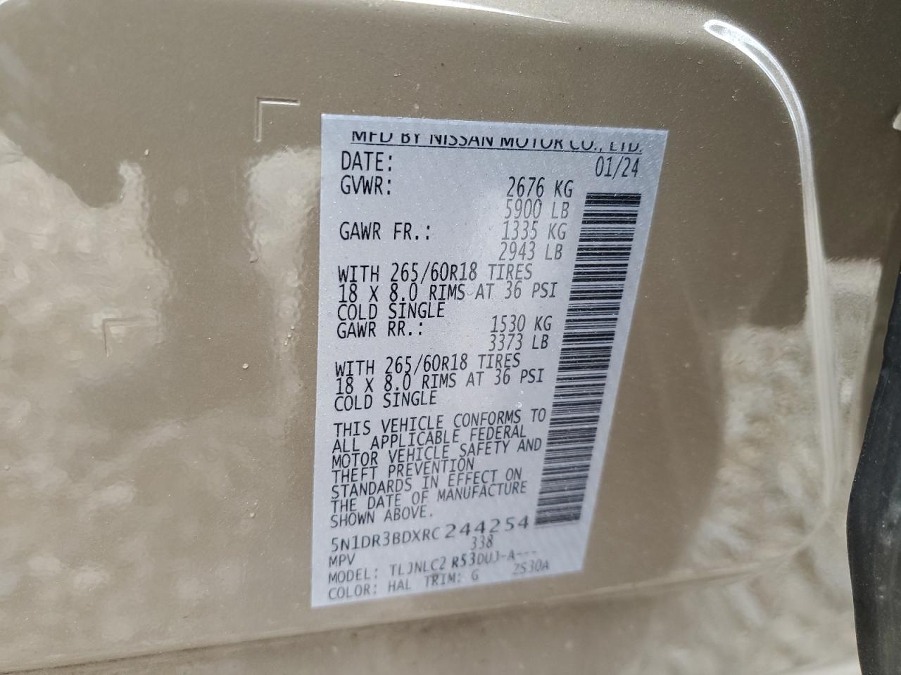 2024 NISSAN PATHFINDER ROCK CREEK VIN:5N1DR3BDXRC244254