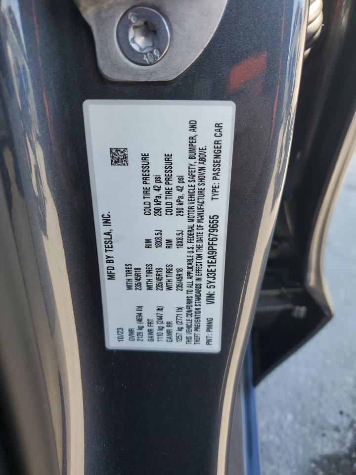 2023 TESLA MODEL 3 VIN:5YJ3E1EA9PF679655