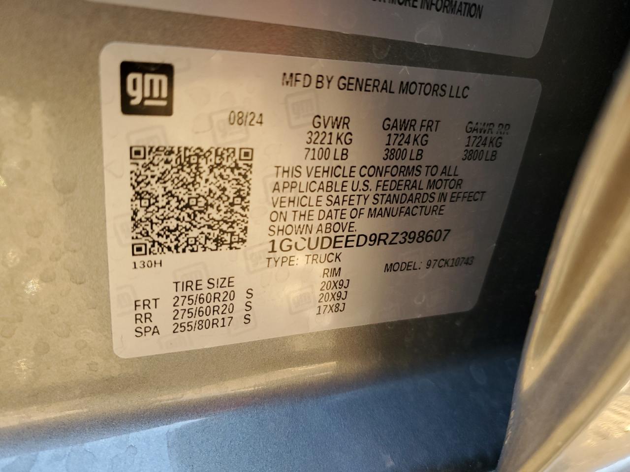 2024 CHEVROLET SILVERADO K1500 RST VIN:1GCUDEED9RZ398607