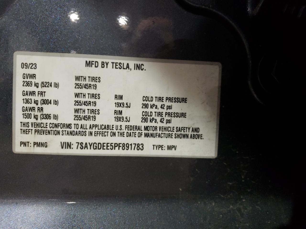 2023 TESLA MODEL Y VIN:7SAYGDEE5PF891783
