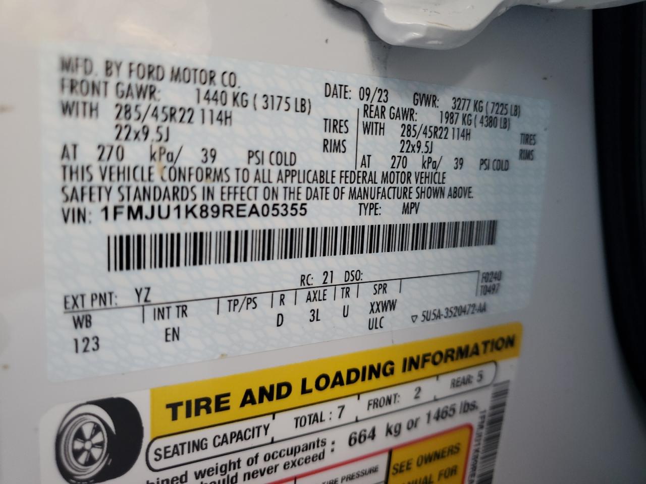 2024 FORD EXPEDITION LIMITED VIN:1FMJU1K89REA05355