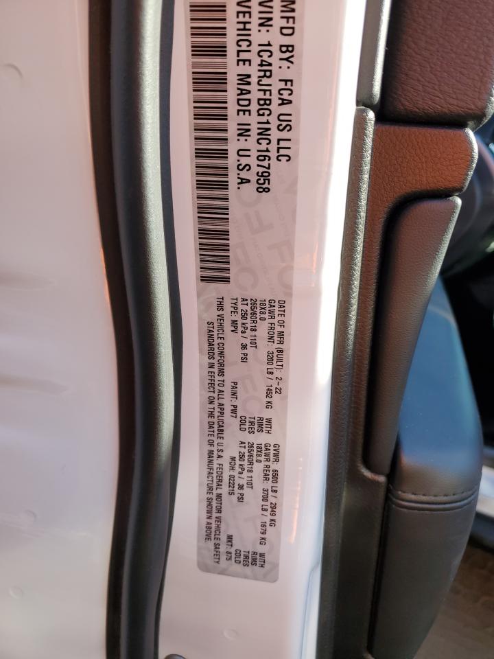 2022 JEEP GRAND CHEROKEE LIMITED VIN:1C4RJFBG1NC167958