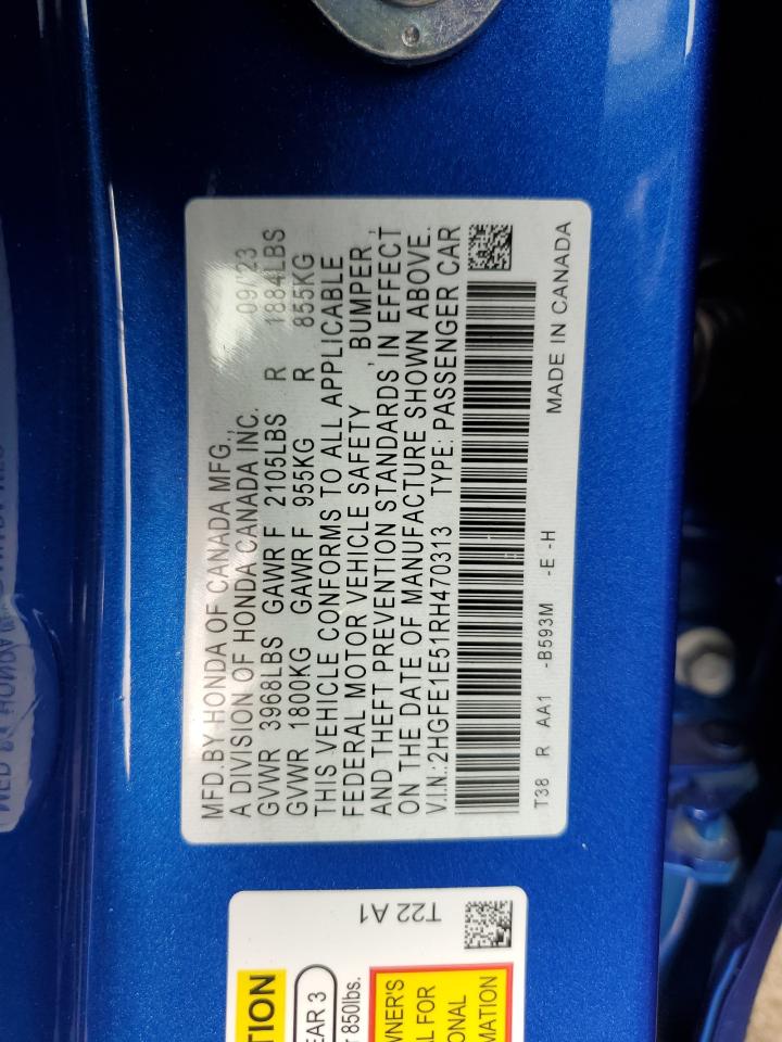 2024 HONDA CIVIC SI VIN:2HGFE1E51RH470313