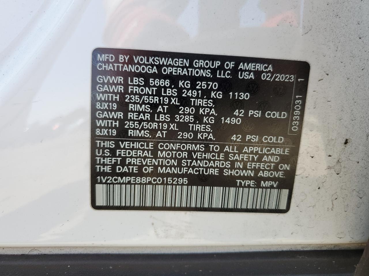 2023 VOLKSWAGEN ID.4 PRO VIN:1V2CMPE88PC015295