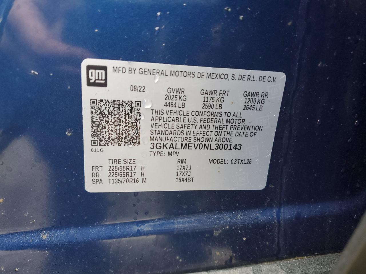 2022 GMC TERRAIN SLE VIN:3GKALMEV0NL300143