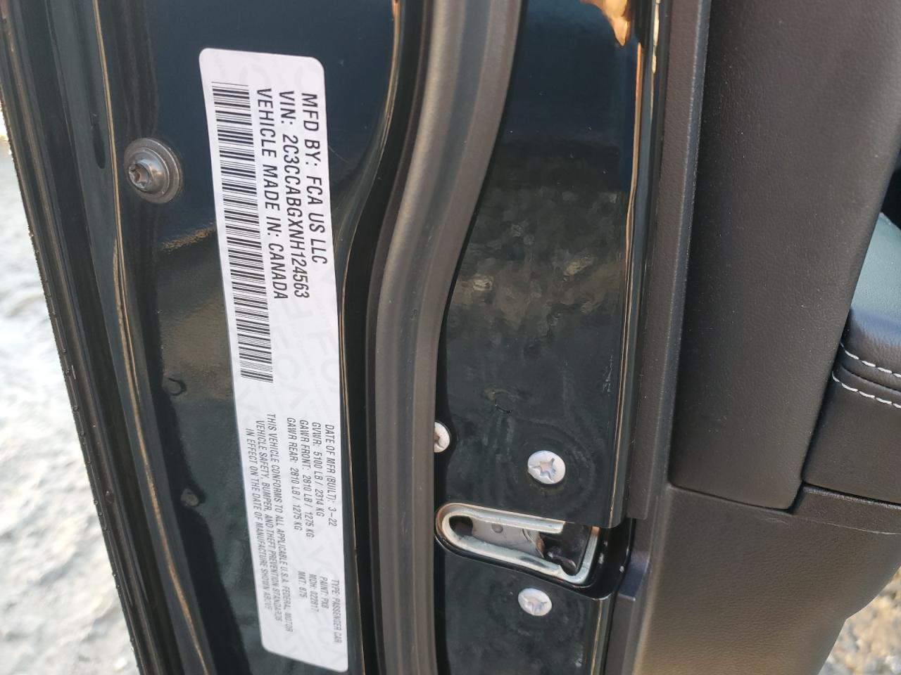 2022 CHRYSLER 300 S VIN:2C3CCABGXNH124563