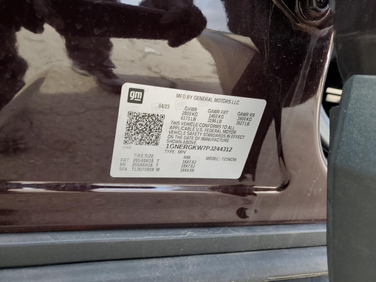 2023 CHEVROLET TRAVERSE LT VIN:1GNERGKW7PJ244312