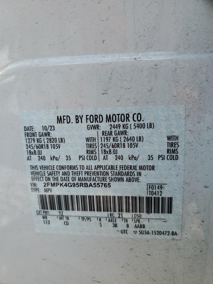 2024 FORD EDGE SE VIN:2FMPK4G95RBA55765