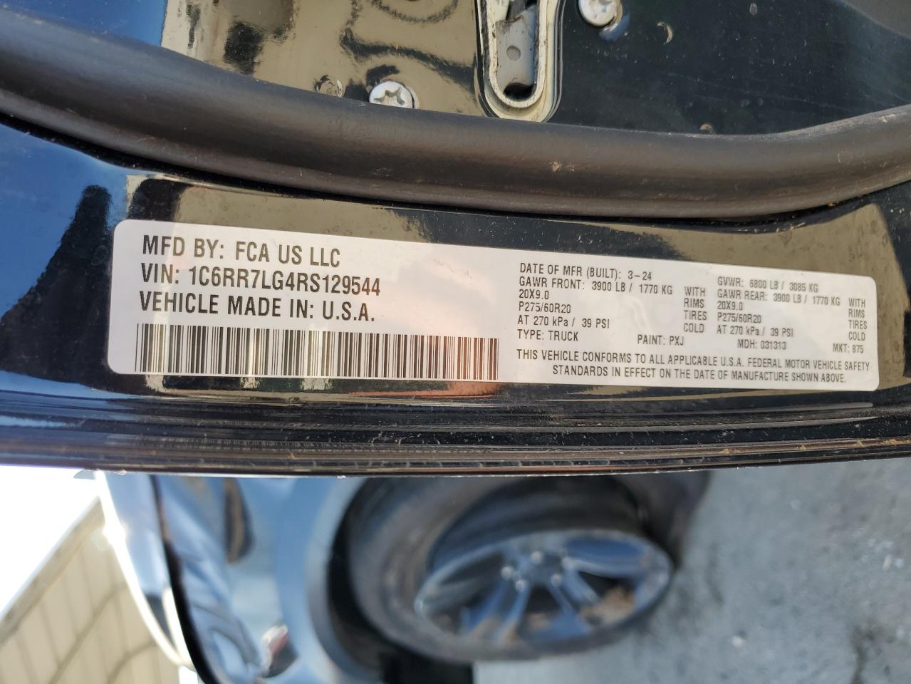 2024 RAM 1500 CLASSIC SLT VIN:1C6RR7LG4RS129544