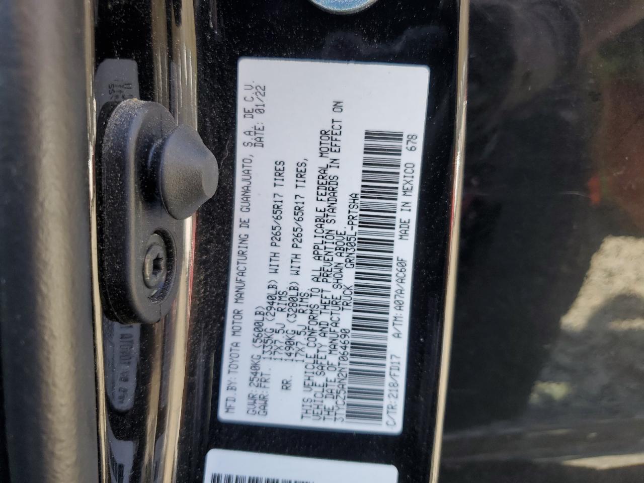 2022 TOYOTA TACOMA DOUBLE CAB VIN:3TYCZ5AN2NT064690