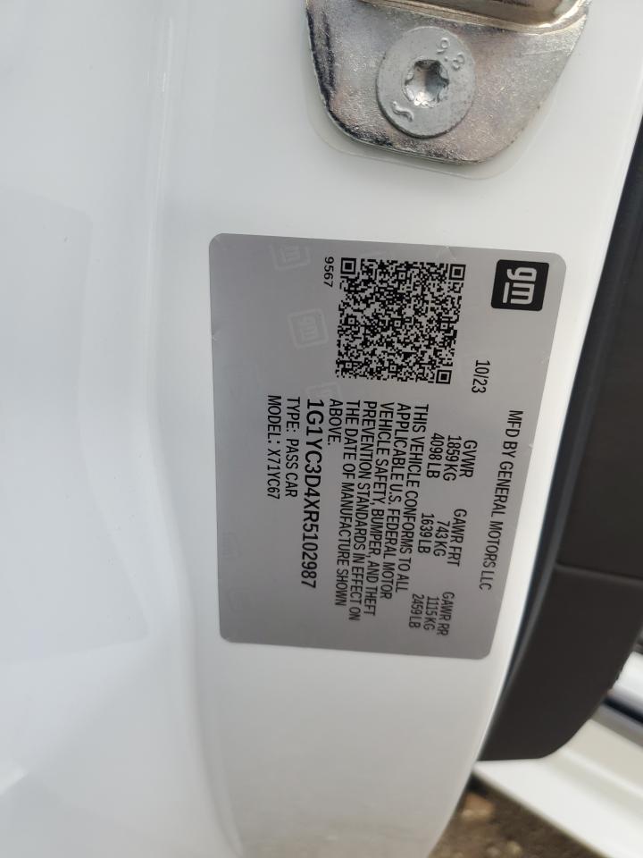 2024 CHEVROLET CORVETTE STINGRAY 3LT VIN:1G1YC3D4XR5102987