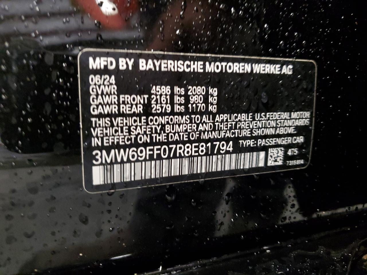 2024 BMW 330I VIN:3MW69FF07R8E81794